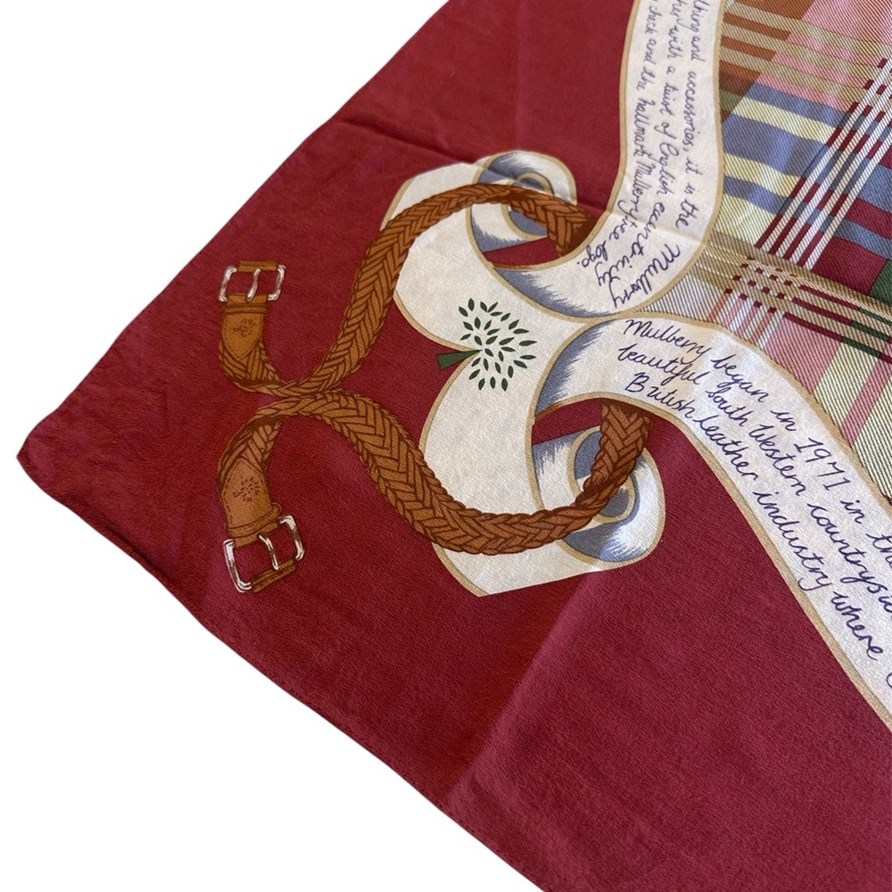 Mulberry Women’s Square Silk Scarf Plaid Equestrian Style - Picture 2 of 4